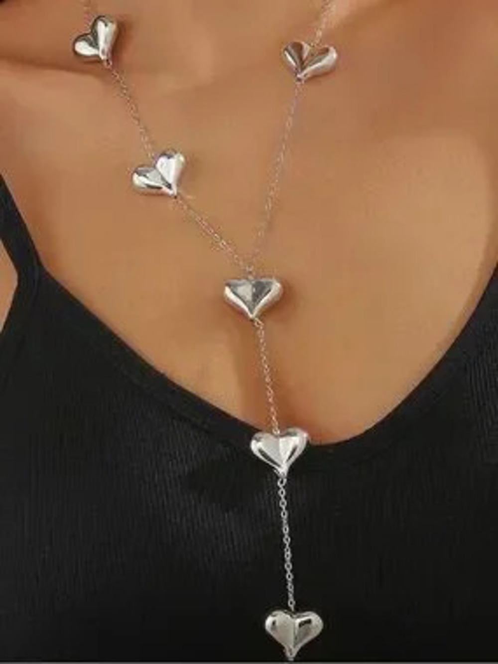 Anthropologie Silver Heart Y Necklace